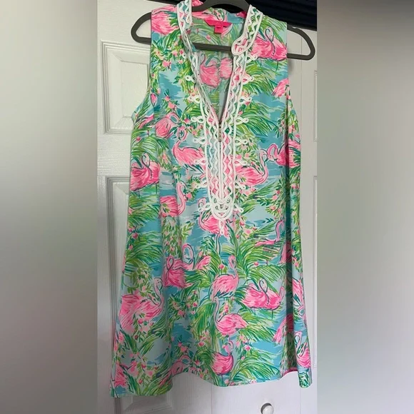 Lilly Pulitzer Pink and Blue Flamingo Mini Dress - Picture 3 of 4